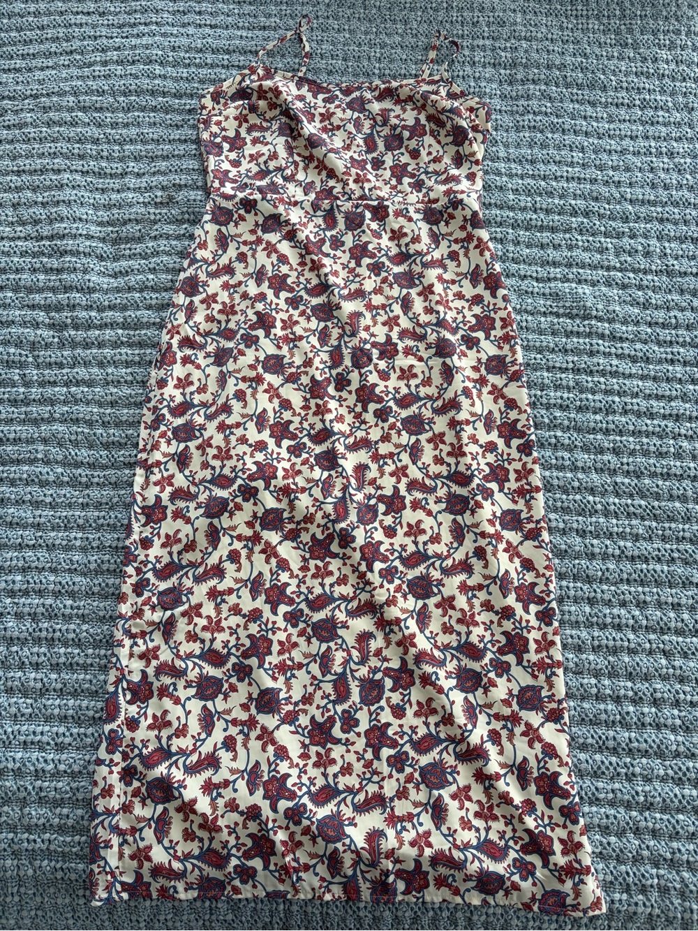 Abercrombie & Fitch Cream Midi Dress with Red and Navy Floral Print